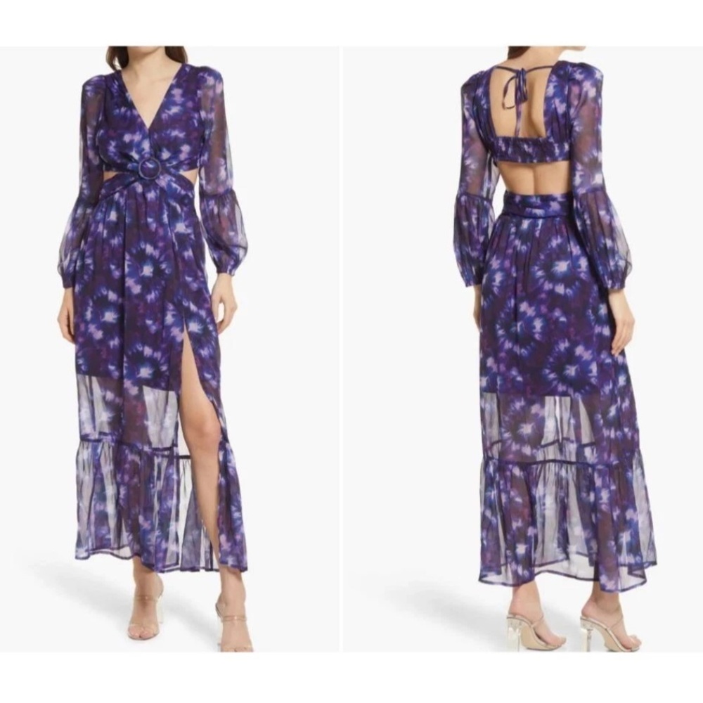 Shopbop Rahi Leila Maxi Dress Cutout Waist Purple Printed Chiffon Small $190